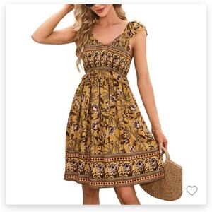 Women's Summer Boho floral V neck, high waisted, Ruffle Summer Dress-  2XL- NEW